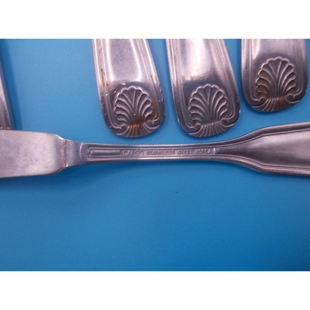 Capco Stainless Steel Butter Spreader Knives Set of 5 Shell Pattern Korea